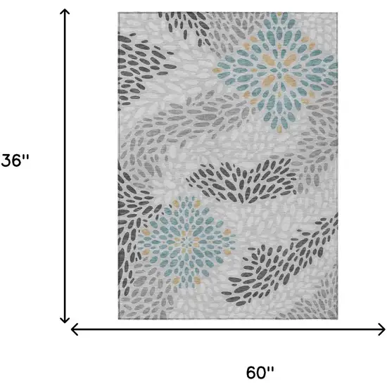 Silver And Gray Abstract Washable Indoor Outdoor Area Rug Photo 6