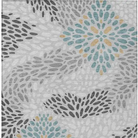 Silver And Gray Abstract Washable Indoor Outdoor Area Rug Photo 1