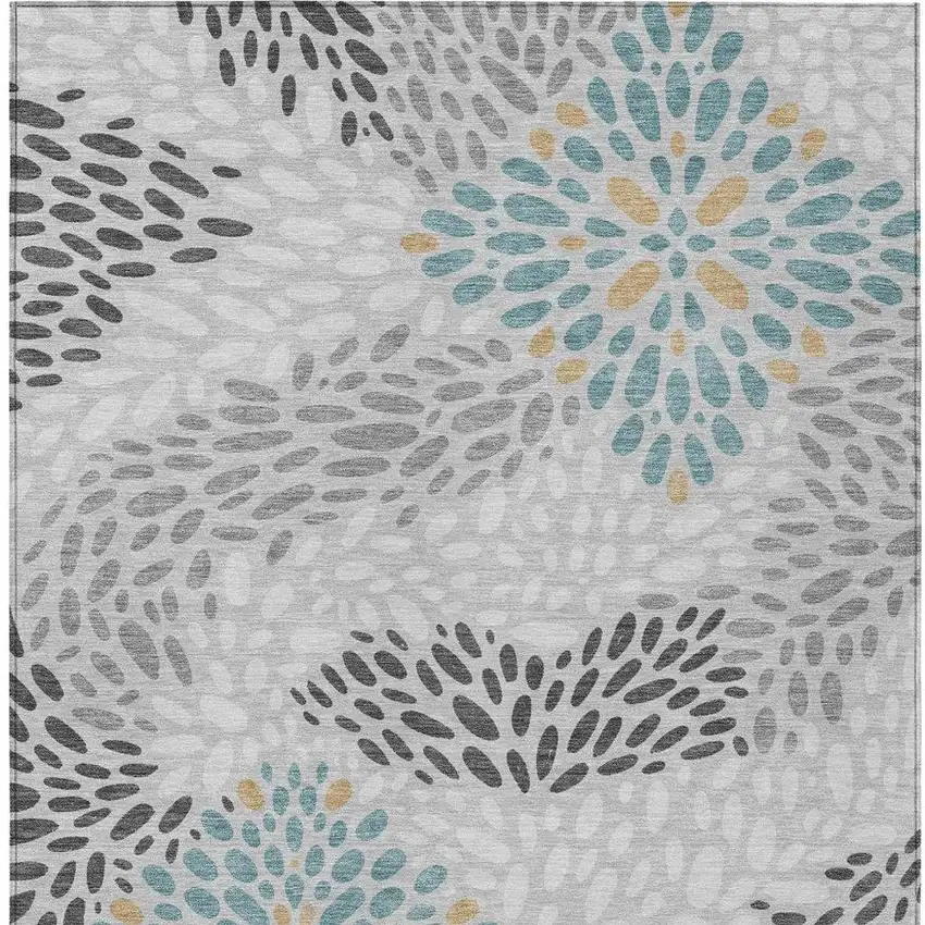 Silver And Gray Abstract Washable Indoor Outdoor Area Rug Photo 1