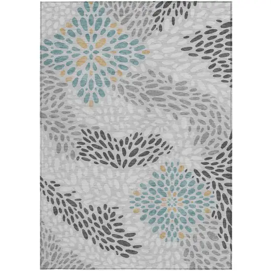 Silver And Gray Abstract Washable Indoor Outdoor Area Rug Photo 3