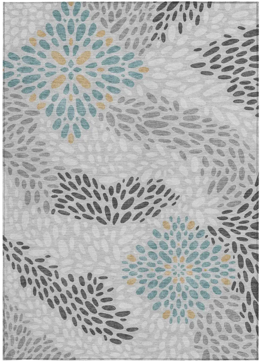 Silver And Gray Abstract Washable Indoor Outdoor Area Rug Photo 3