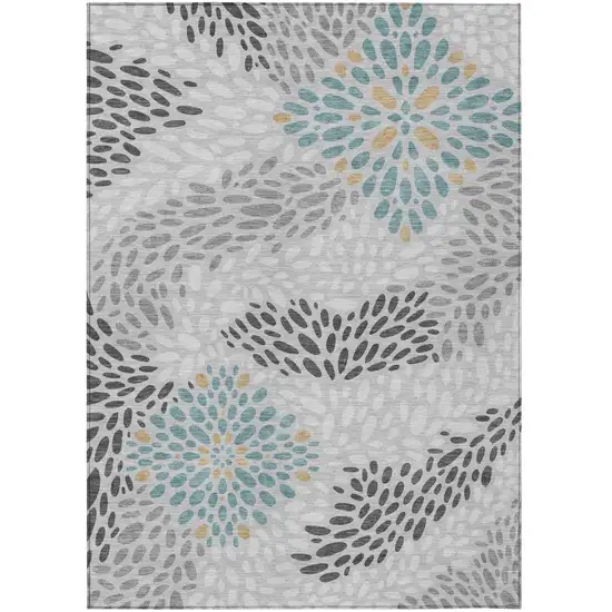 Silver And Gray Abstract Washable Indoor Outdoor Area Rug Photo 2