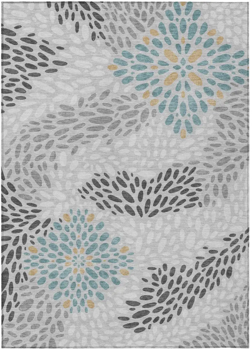 Silver And Gray Abstract Washable Indoor Outdoor Area Rug Photo 1