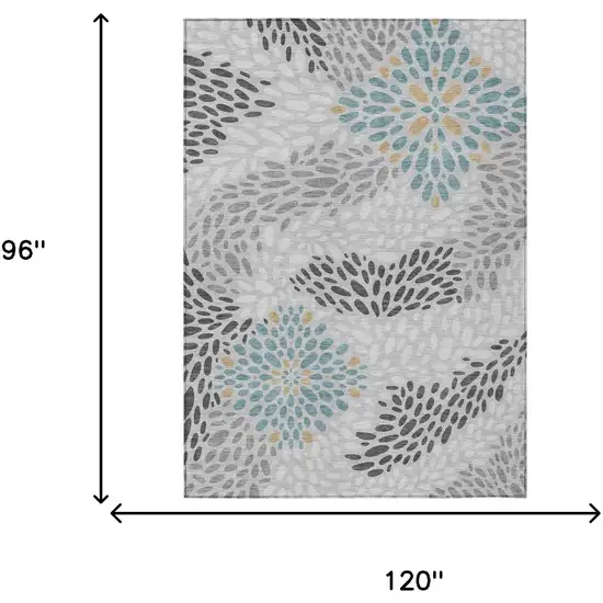 Silver And Gray Abstract Washable Indoor Outdoor Area Rug Photo 6