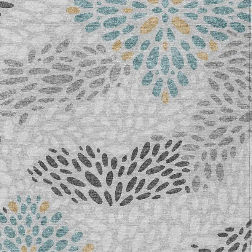 Silver And Gray Abstract Washable Indoor Outdoor Area Rug Photo 2