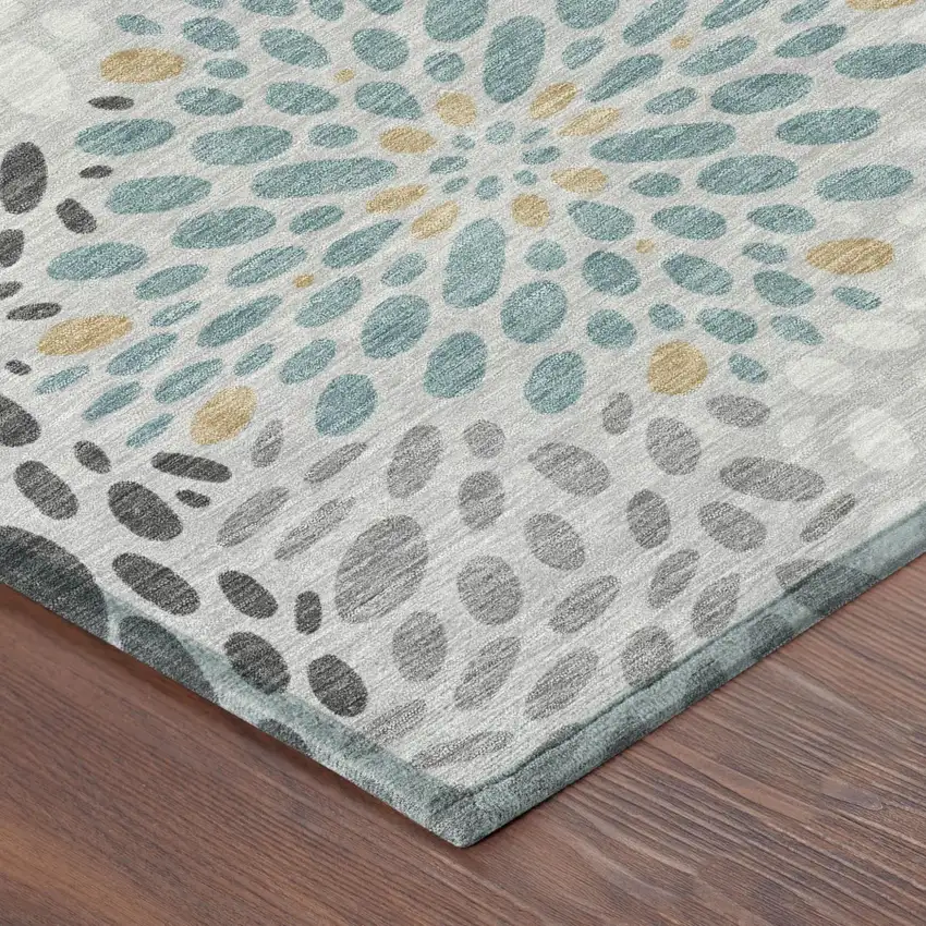 Silver And Gray Abstract Washable Indoor Outdoor Area Rug Photo 4