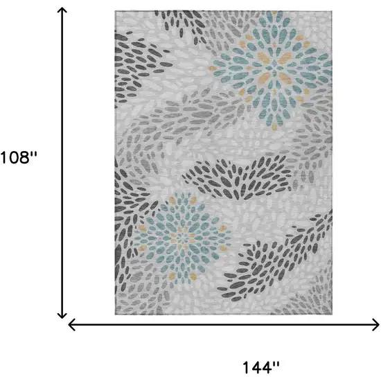 Silver And Gray Abstract Washable Indoor Outdoor Area Rug Photo 6