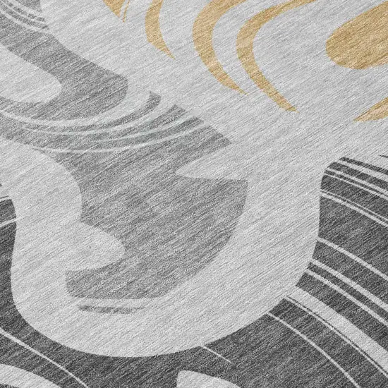Silver And Gray Abstract Washable Indoor Outdoor Area Rug Photo 4