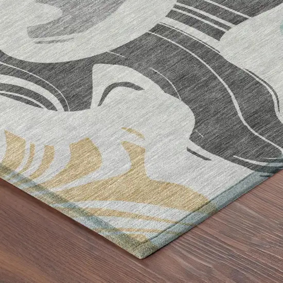 Silver And Gray Abstract Washable Indoor Outdoor Area Rug Photo 3