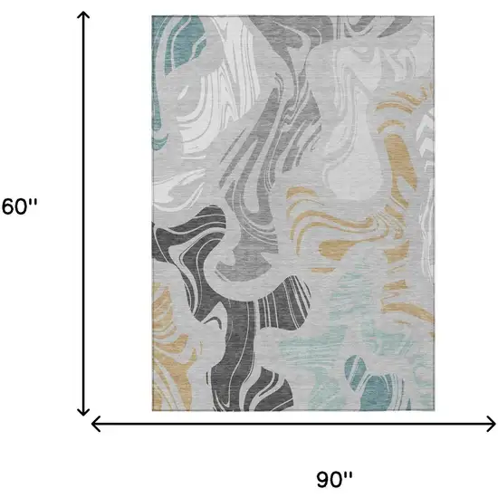 Silver And Gray Abstract Washable Indoor Outdoor Area Rug Photo 5