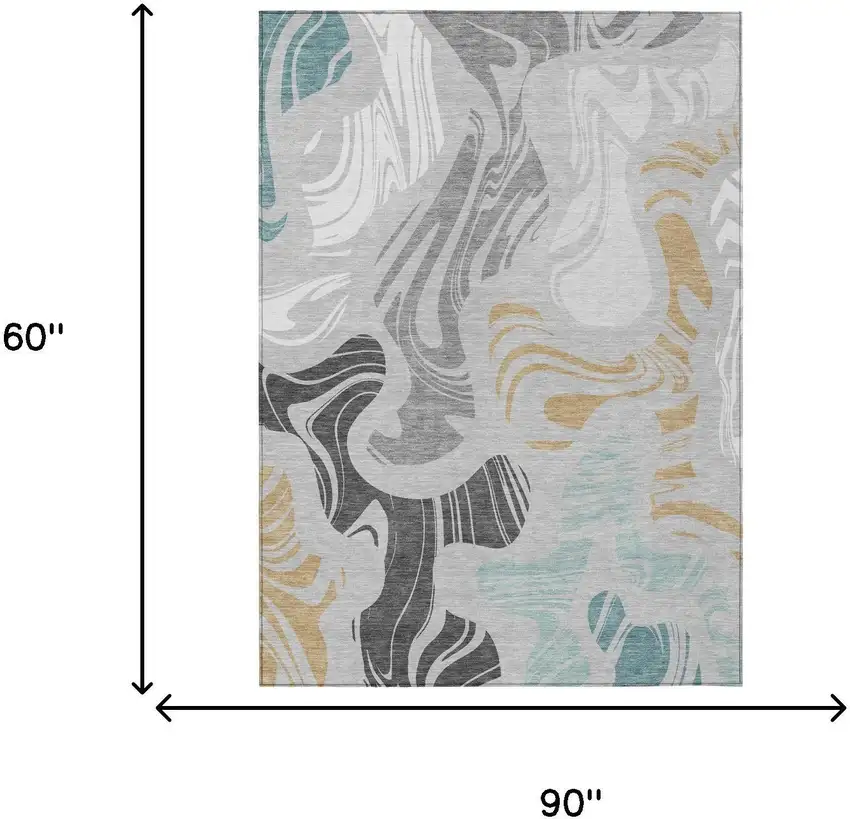 Silver And Gray Abstract Washable Indoor Outdoor Area Rug Photo 5