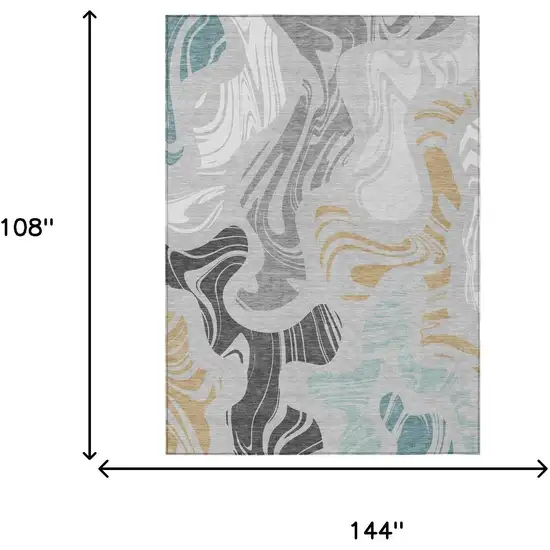 Silver And Gray Abstract Washable Indoor Outdoor Area Rug Photo 5