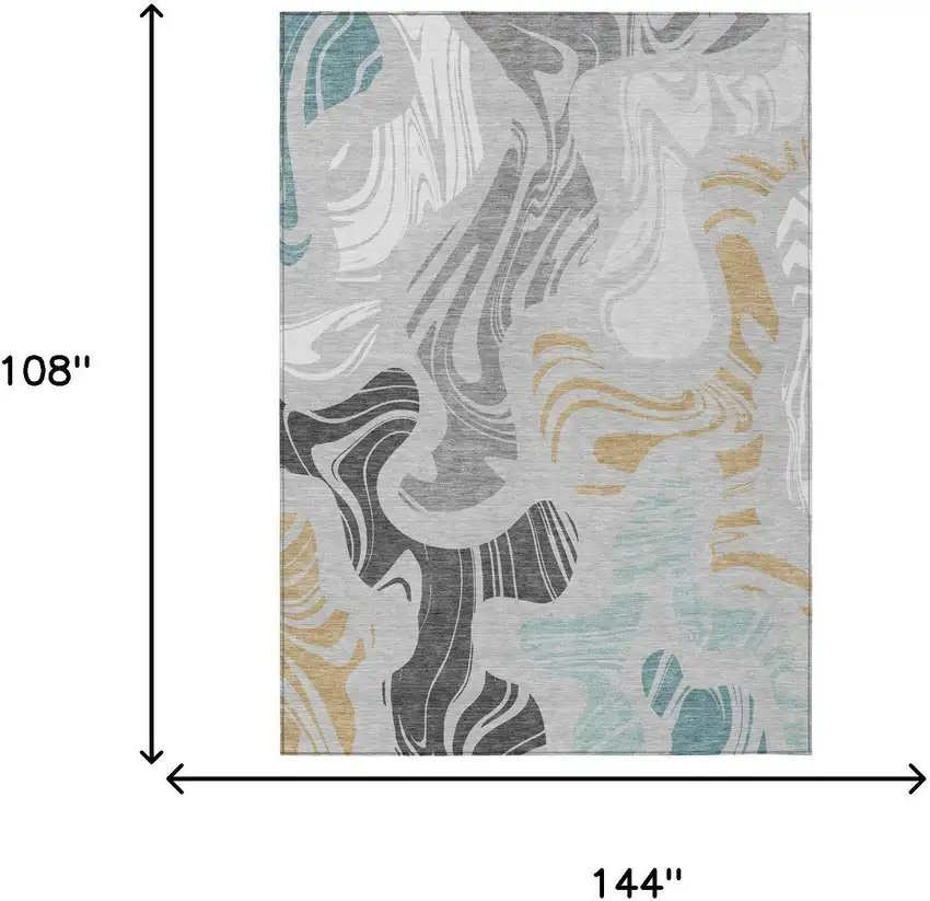Silver And Gray Abstract Washable Indoor Outdoor Area Rug Photo 5