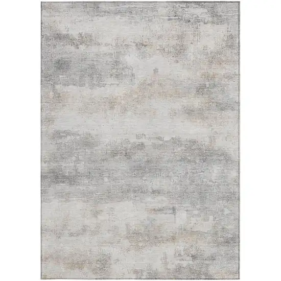 Silver And Gray Abstract Washable Indoor Outdoor Area Rug Photo 2