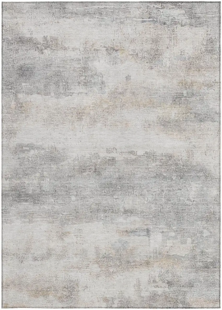 Silver And Gray Abstract Washable Indoor Outdoor Area Rug Photo 2