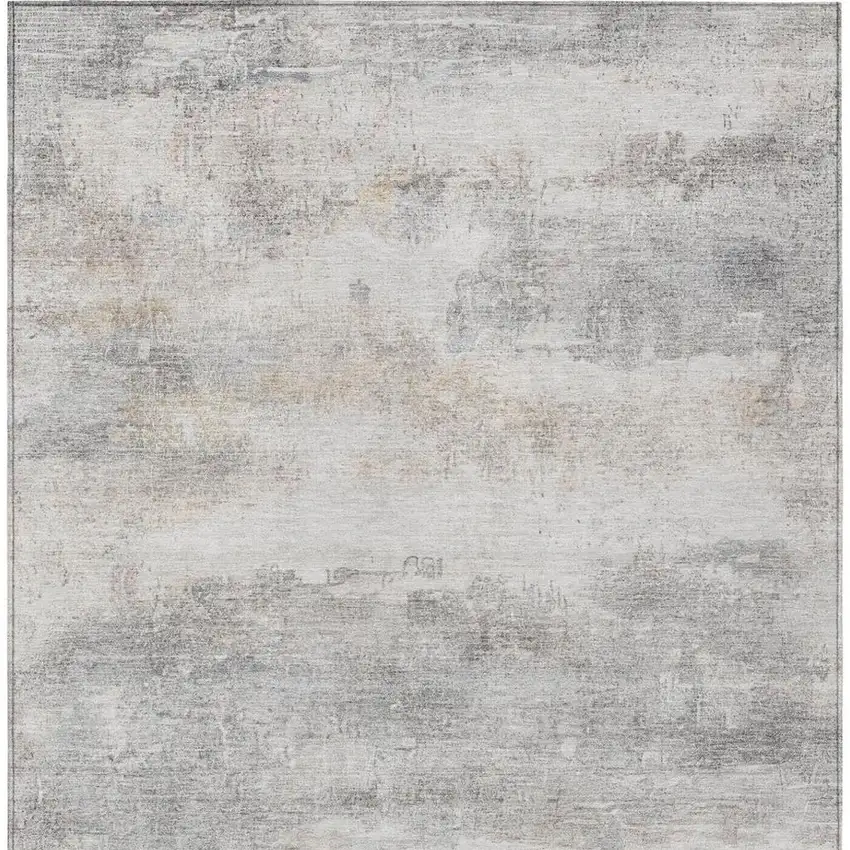 Silver And Gray Abstract Washable Indoor Outdoor Area Rug Photo 6