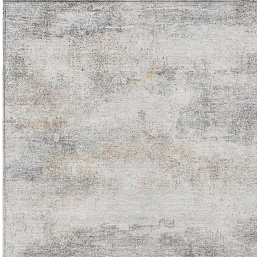 Silver And Gray Abstract Washable Indoor Outdoor Area Rug Photo 4