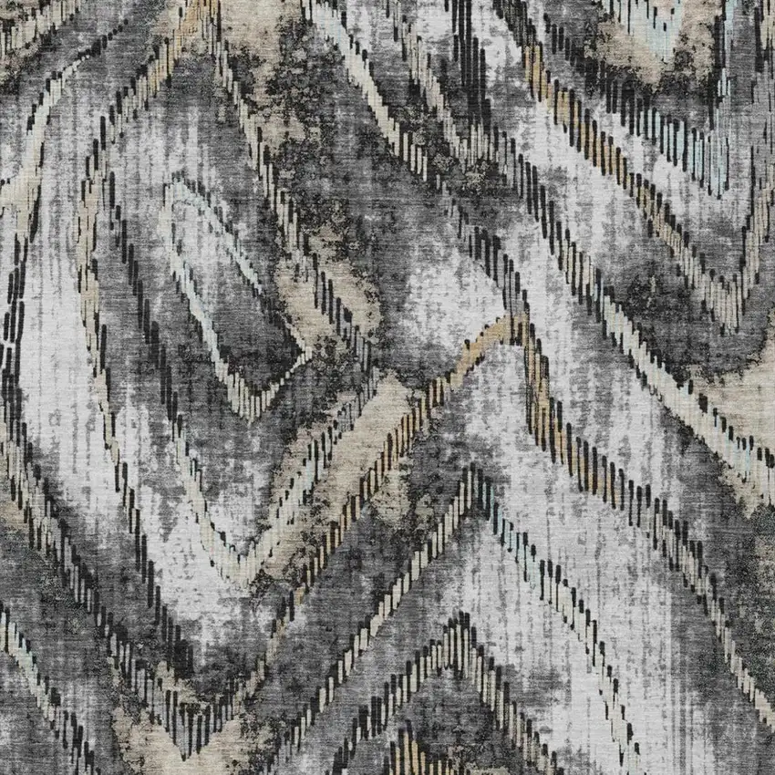 Silver And Gray Abstract Washable Indoor Outdoor Area Rug Photo 2