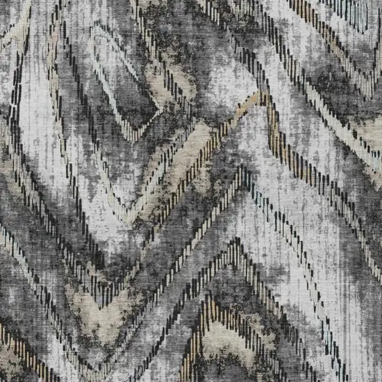 Silver And Gray Abstract Washable Indoor Outdoor Area Rug Photo 3