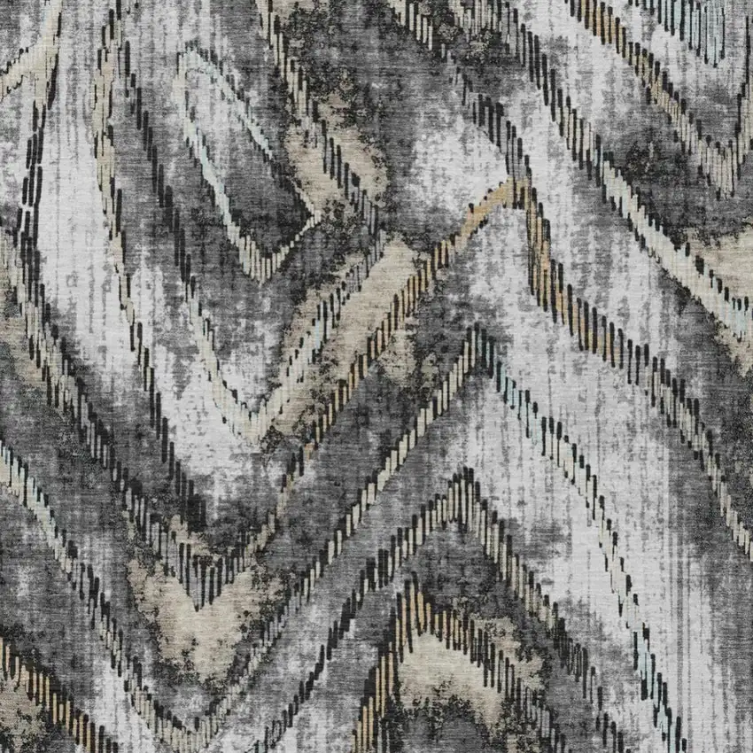 Silver And Gray Abstract Washable Indoor Outdoor Area Rug Photo 3