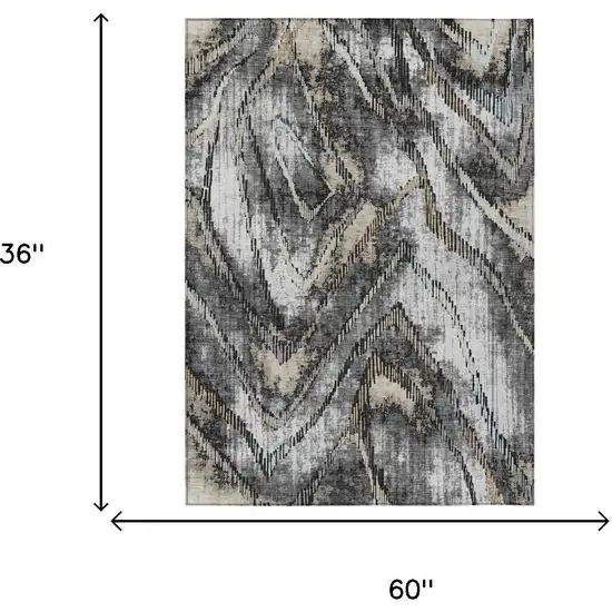 Silver And Gray Abstract Washable Indoor Outdoor Area Rug Photo 6