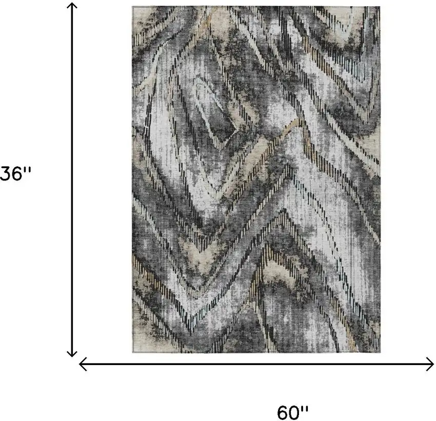 Silver And Gray Abstract Washable Indoor Outdoor Area Rug Photo 6