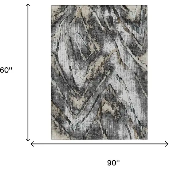 Silver And Gray Abstract Washable Indoor Outdoor Area Rug Photo 6