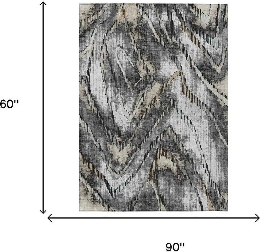 Silver And Gray Abstract Washable Indoor Outdoor Area Rug Photo 6