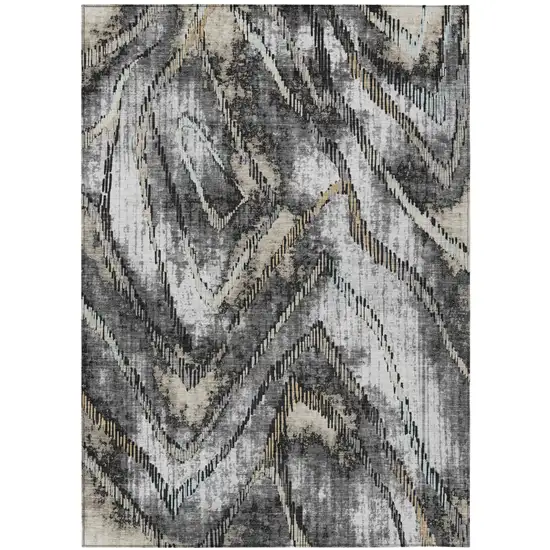 Silver And Gray Abstract Washable Indoor Outdoor Area Rug Photo 2