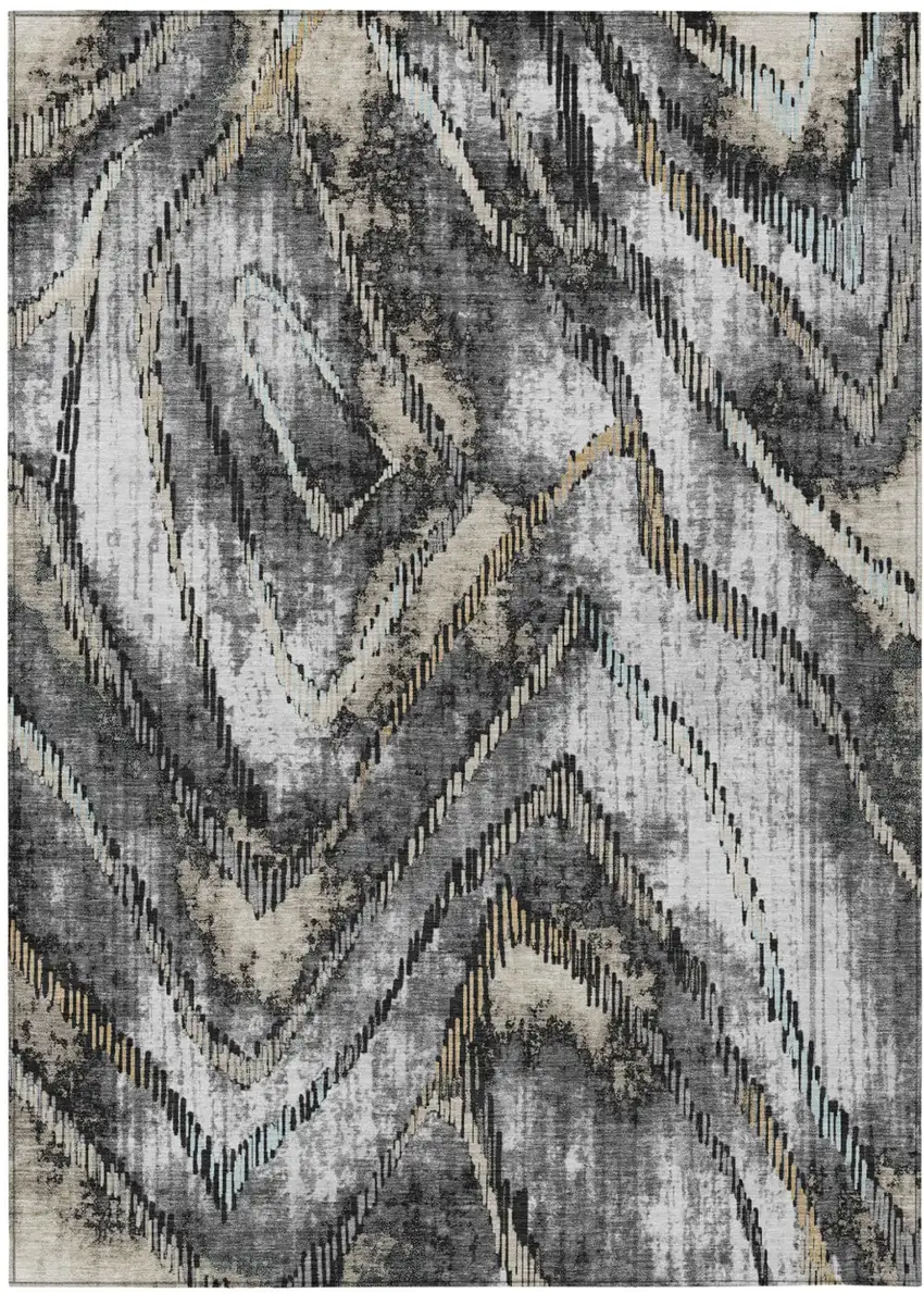 Silver And Gray Abstract Washable Indoor Outdoor Area Rug Photo 2
