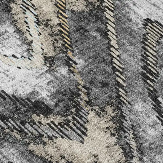 Silver And Gray Abstract Washable Indoor Outdoor Area Rug Photo 5