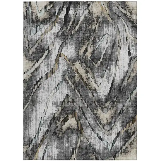 Silver And Gray Abstract Washable Indoor Outdoor Area Rug Photo 3