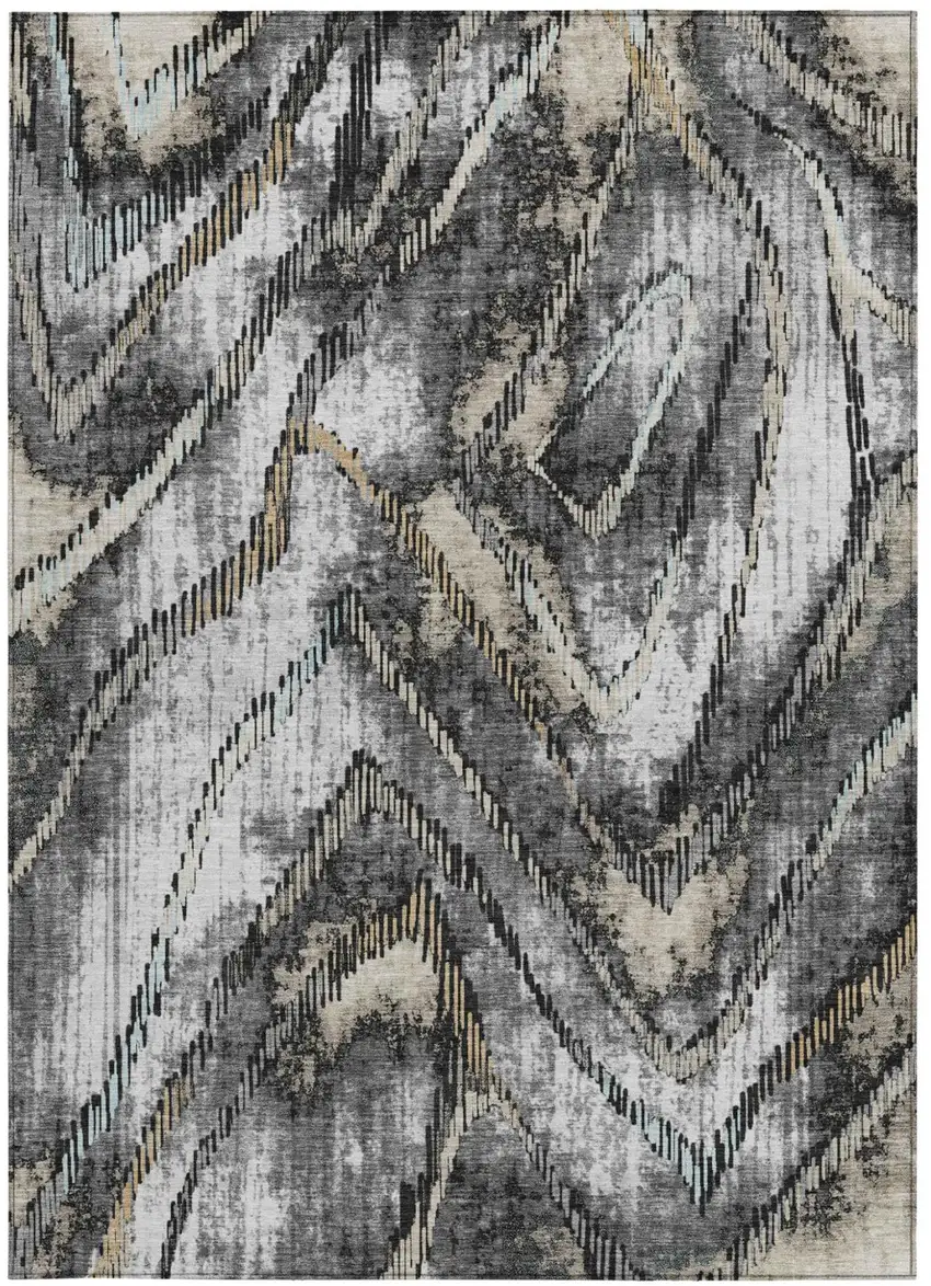 Silver And Gray Abstract Washable Indoor Outdoor Area Rug Photo 3
