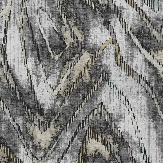Silver And Gray Abstract Washable Indoor Outdoor Area Rug Photo 1