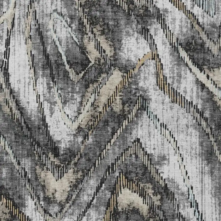 Silver And Gray Abstract Washable Indoor Outdoor Area Rug Photo 1