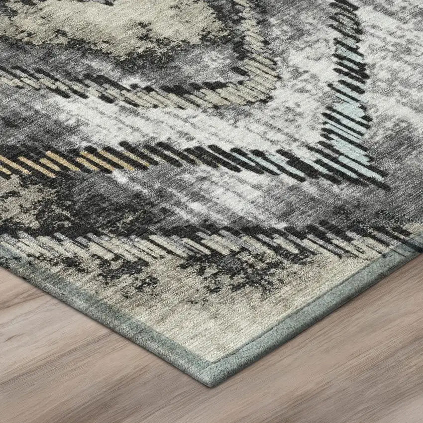 Silver And Gray Abstract Washable Indoor Outdoor Area Rug Photo 4