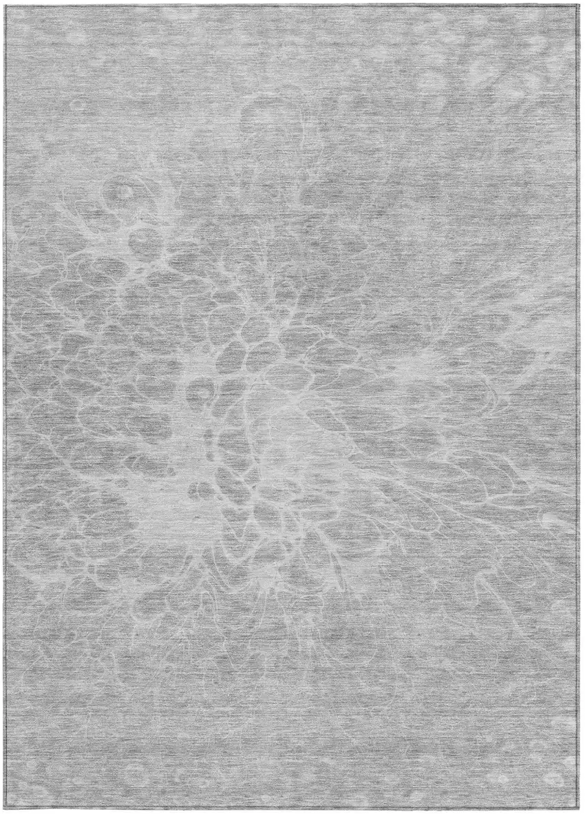 Silver And Gray Abstract Washable Indoor Outdoor Area Rug Photo 6