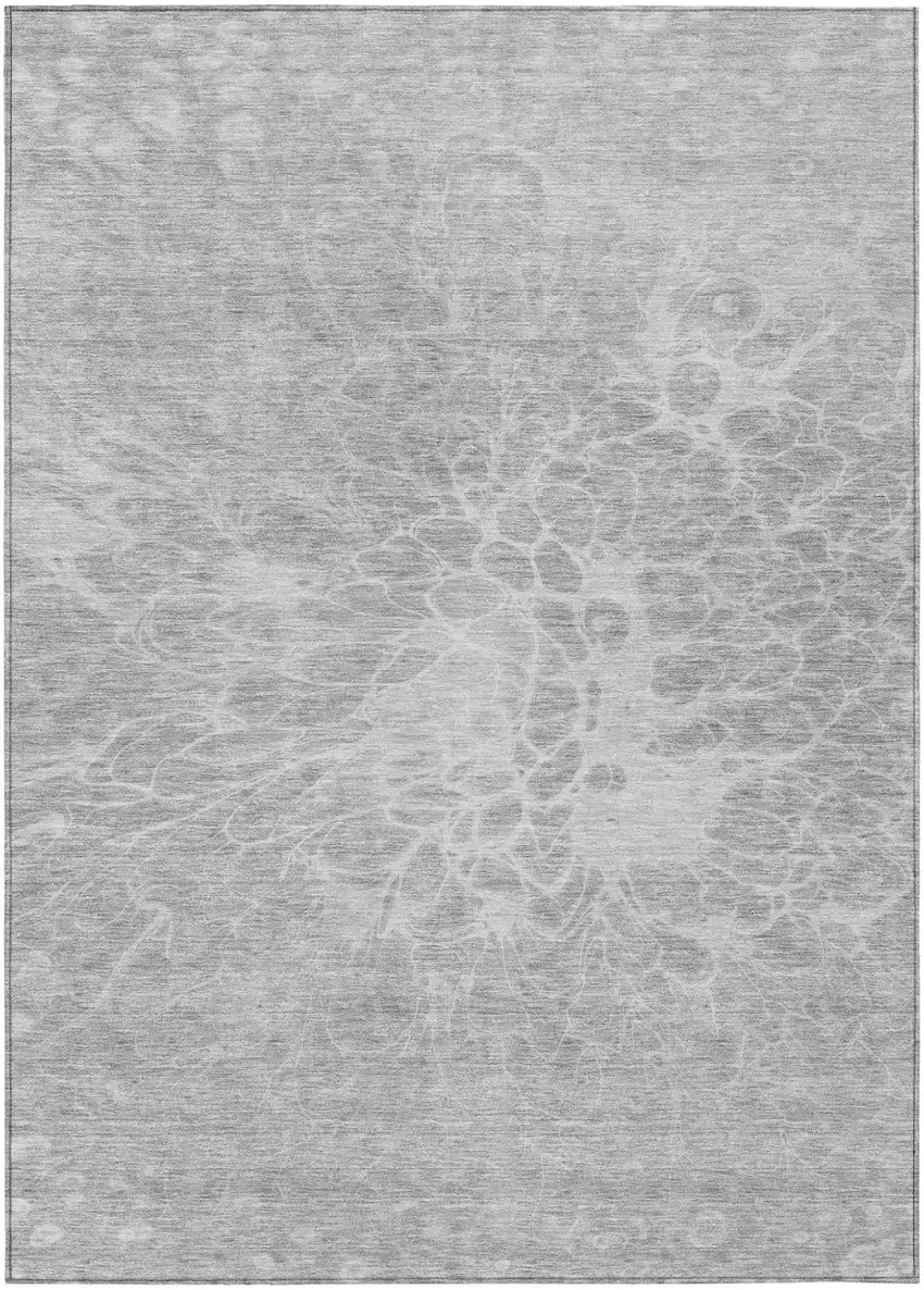 Silver And Gray Abstract Washable Indoor Outdoor Area Rug Photo 2