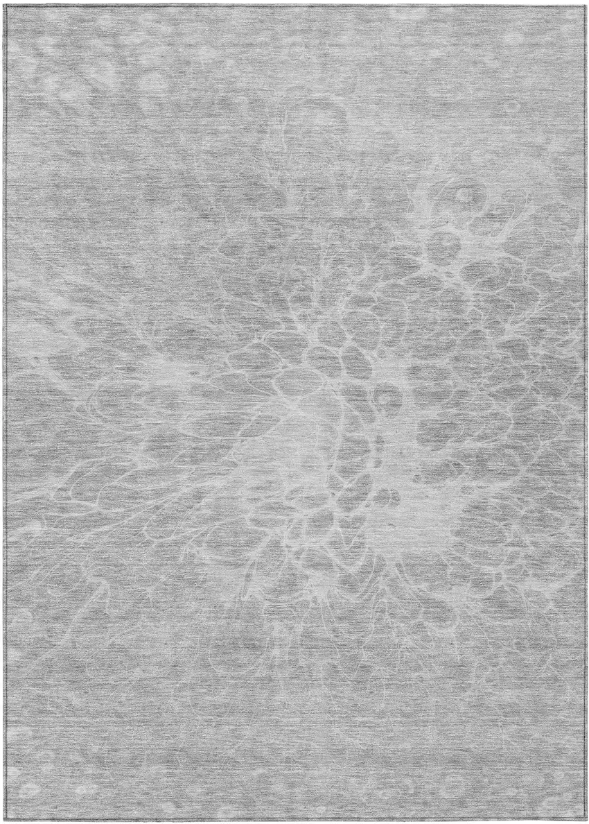 Silver And Gray Abstract Washable Indoor Outdoor Area Rug Photo 2