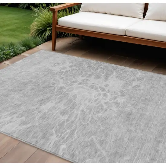 Silver And Gray Abstract Washable Indoor Outdoor Area Rug Photo 1