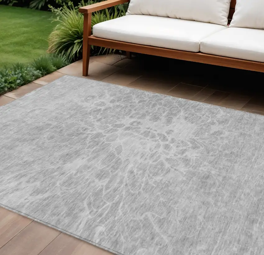Silver And Gray Abstract Washable Indoor Outdoor Area Rug Photo 1