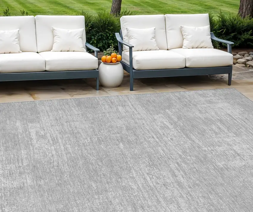 Silver And Gray Abstract Washable Indoor Outdoor Area Rug Photo 1