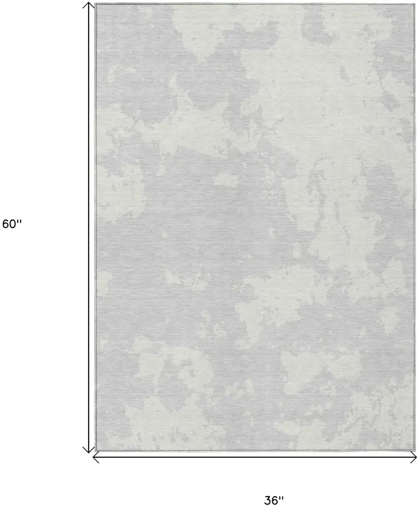 Silver And Gray Abstract Washable Indoor Outdoor Area Rug Photo 3