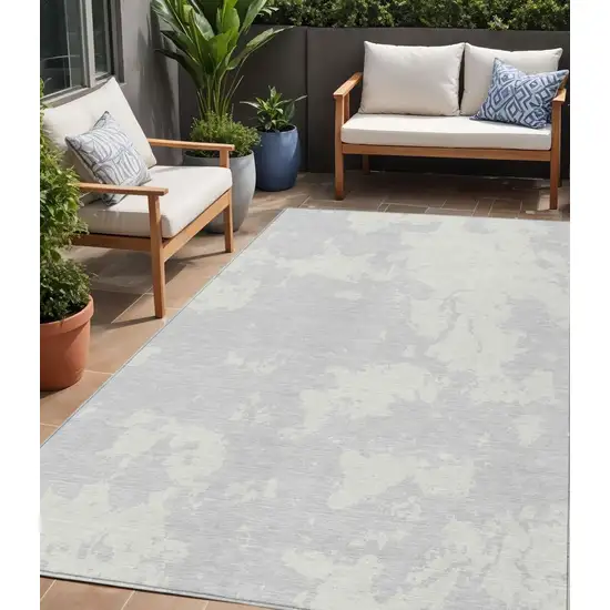 Silver And Gray Abstract Washable Indoor Outdoor Area Rug Photo 1