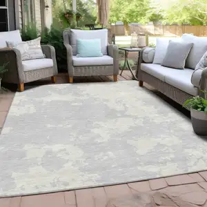 Photo of Silver And Gray Abstract Washable Indoor Outdoor Area Rug