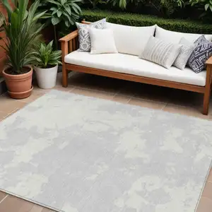 Photo of Silver And Gray Abstract Washable Indoor Outdoor Area Rug
