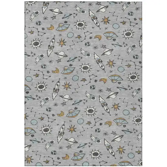 Silver And Gray Animal Print Washable Indoor Outdoor Area Rug Photo 1