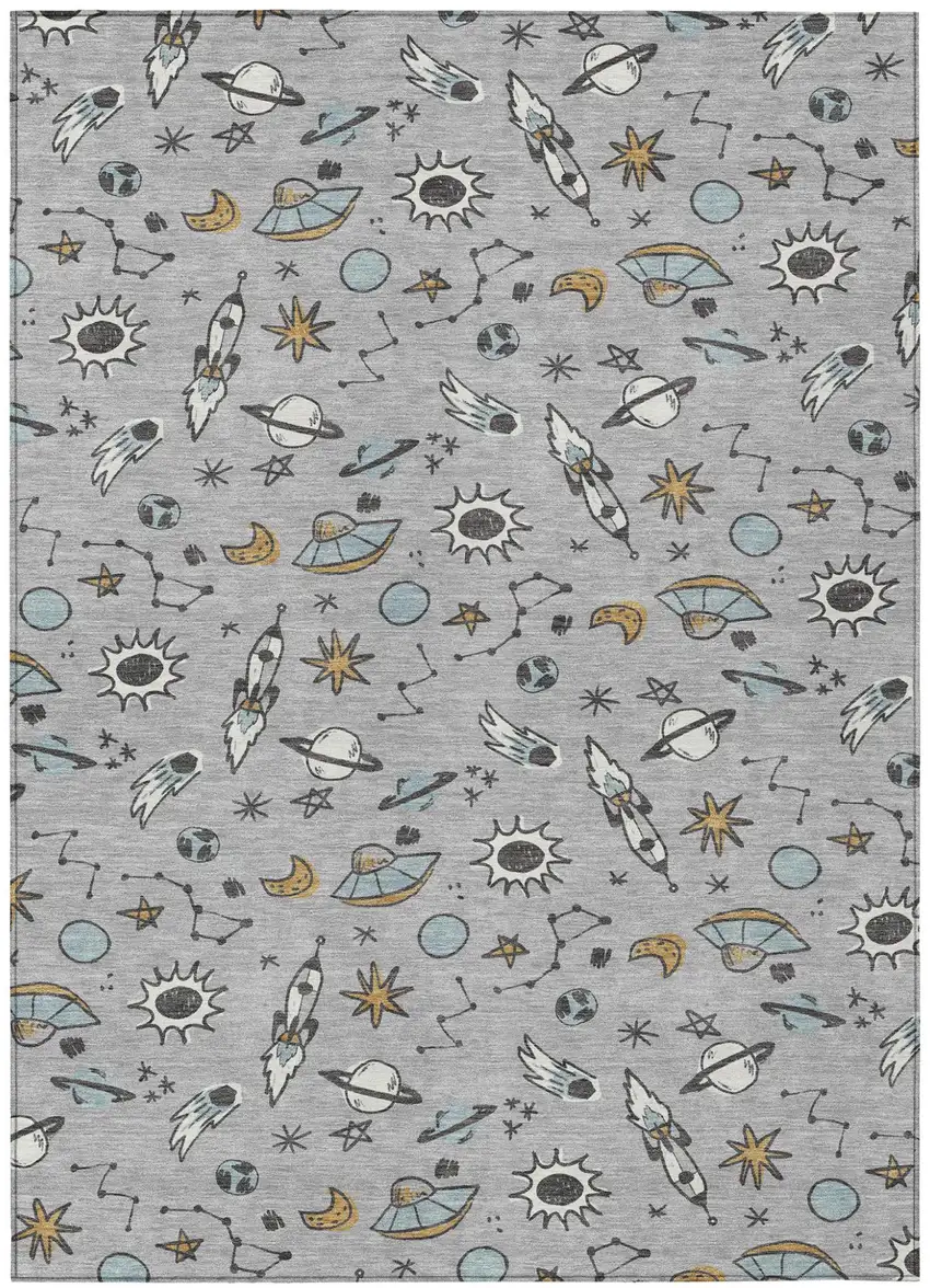 Silver And Gray Animal Print Washable Indoor Outdoor Area Rug Photo 1