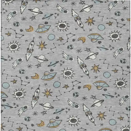 Silver And Gray Animal Print Washable Indoor Outdoor Area Rug Photo 3