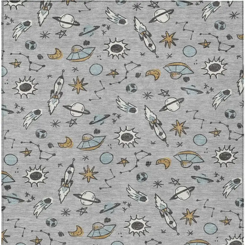 Silver And Gray Animal Print Washable Indoor Outdoor Area Rug Photo 3